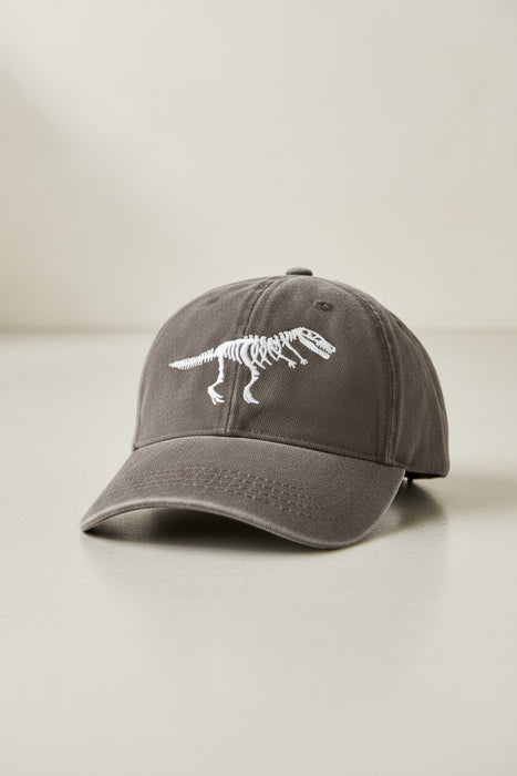 Youth Dinosaur Skeleton Hat Brown With White Embroidery