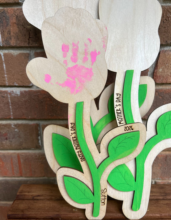 Mother's Day Wood Flowers: Add your child's handprint at home to make it even more special!