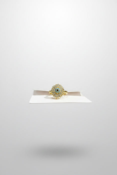 Teal Eye on Gold Band Adjustable Fidget Ring