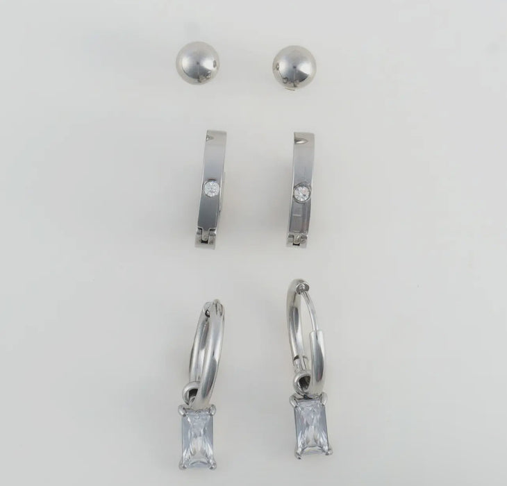 Waterproof Silver Charm Hoop Trio Earrings
