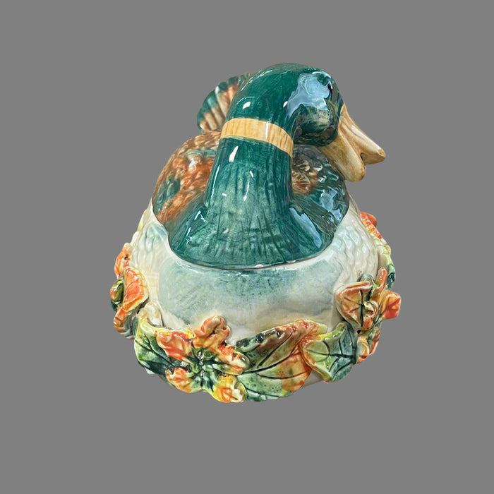 Hand-Painted Ceramic Duck Covered Dish