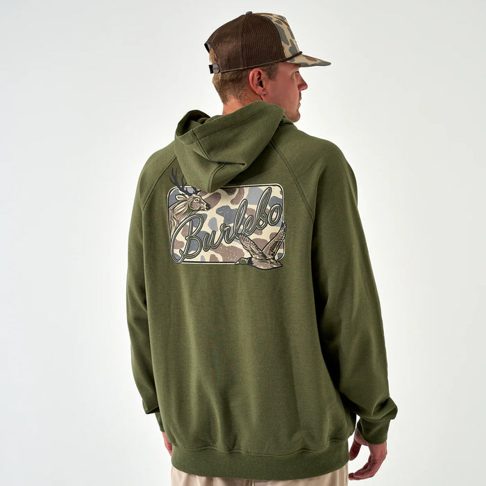 Burlebo Deer Camo Patch- Heather Olive Fleece Hoodie