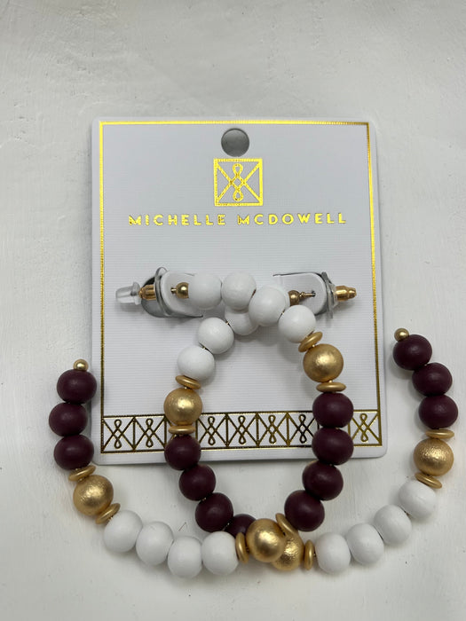 Maroon, White, & Gold Janette Beaded Hoops- Perfect For Game Day To Show Your School Spirit!!