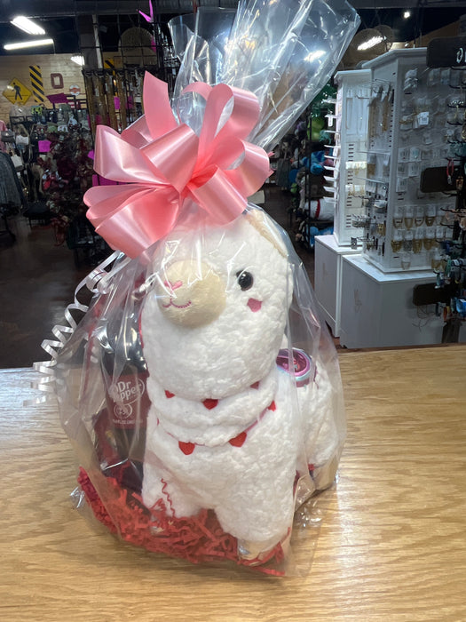 Ready to go Valentine Basket - Stuffed Llama with a Dr. Pepper Snack Pack