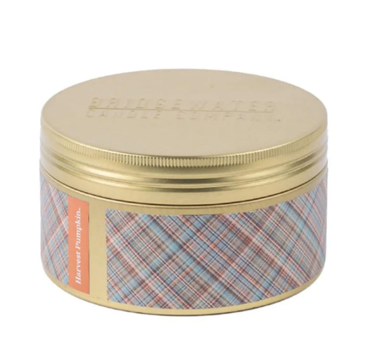 Harvest Pumpkin 3 Wick Tin + Plaid Candle