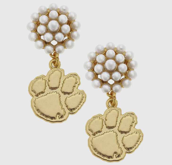 Panther Paw Pearl Cluster 24K Earrings
