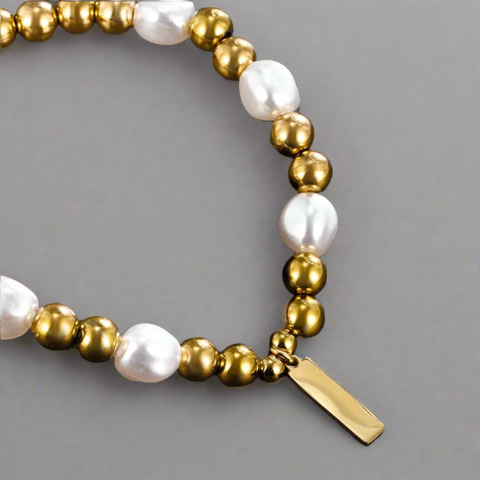 Gold Beaded Bracelet w/ Pearls