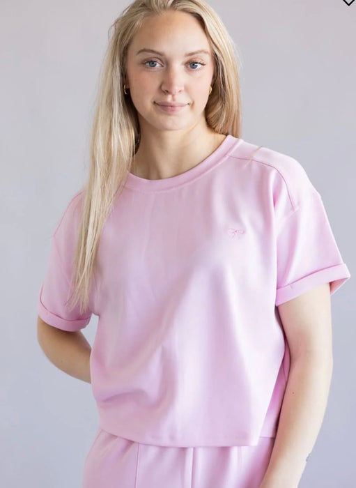 Simply Southern Soft Lounge Tee.  Has a Small Embroidered Bow Detail.  So Soft!  Available in Blush & Sage Colors