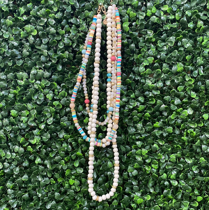Colorful & White Beaded Layered Necklace