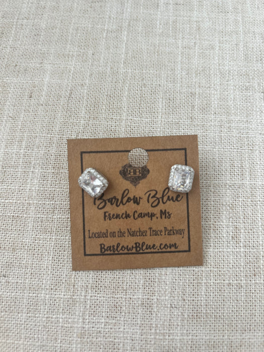 Silver Square Diamond Stud Earrings