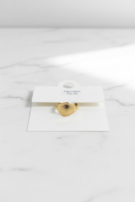 Gold Ridged Oval Adjustable Ring with Wavy Band
