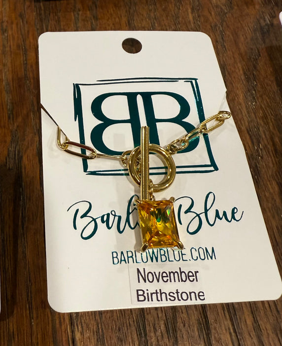 Large Emerald Cut Birthstone Necklace with Paperclip Chain and Toggle Clasp.  18” Long.