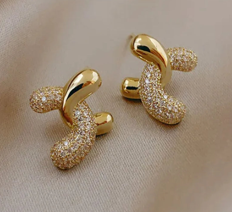 Gold Alloy Rhinestone Statement Earrings