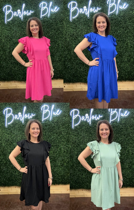 Tunic Solid Dress with Ruffle Detail- available in 4 colors