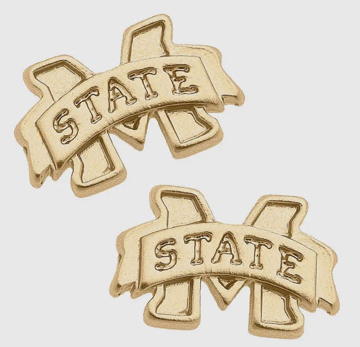 Mississippi State Logo 24K Gold Plated Stud Earrings