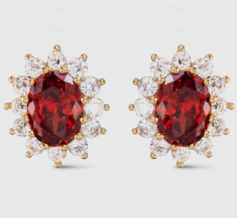 Gold/Red CZ Earrings