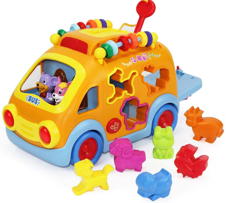 Musical Bus with Animal Shaped Blocks for Toddlers