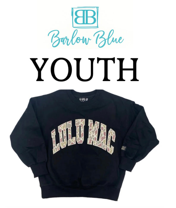 YOUTH Lulu Mac Sweatshirt Black with Camo Embroidery