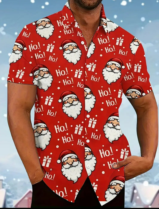 Red Santa Ho Ho Ho Button Up for Men.