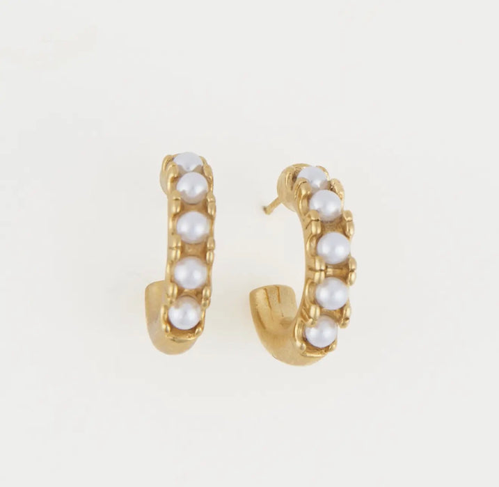 Narelle Waterproof Pearl C-Hoop Earrings - Gold