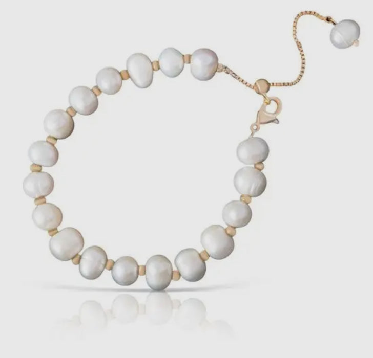 Gold Spaced Pearl Adjustable Bracelet