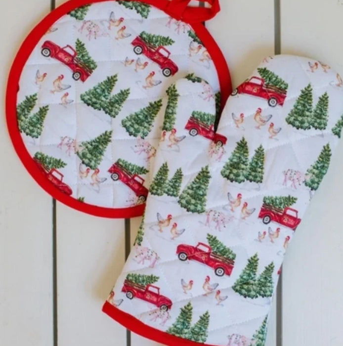 Red Truck & Tree Potholder Set