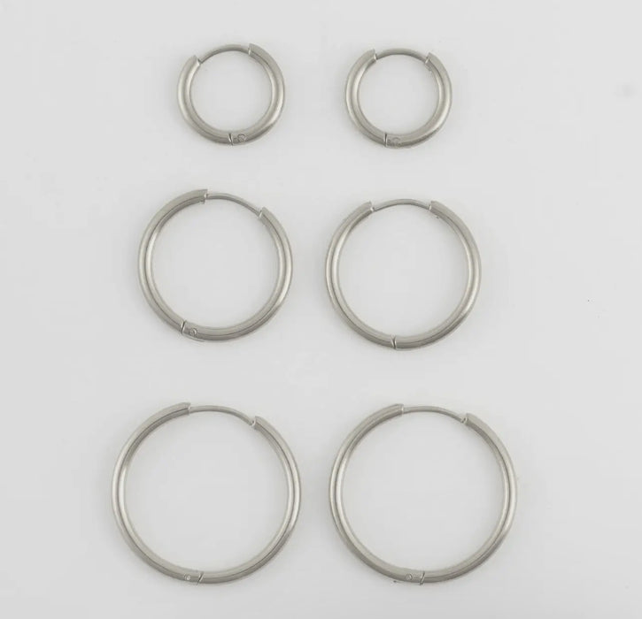 Waterproof Silver Classic Hoop Trio Earrings