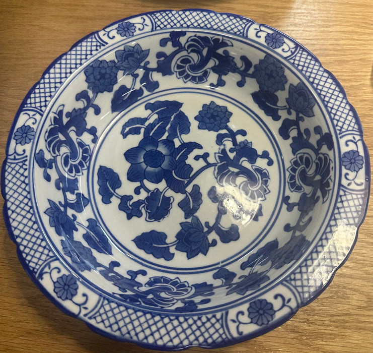 Dark Blue & White Floral Serving Bowl 10”