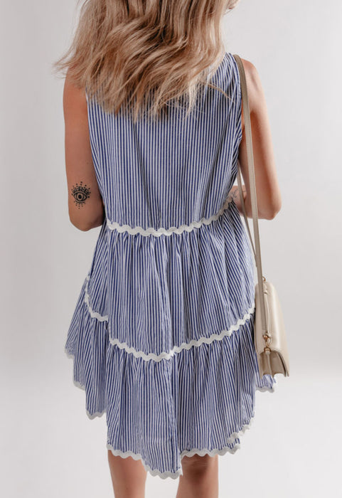 PREORDER Blue Striped Ric Rac Dress.  AS-AXL. Allow 3 weeks to come in.  Get a 25% OFF discount for preordering!  Deadline to preorder is 2/16/25.