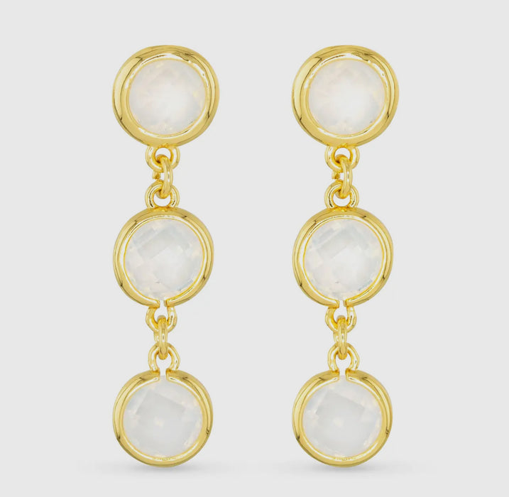 Gold CZ Milky White Faceted Earrings