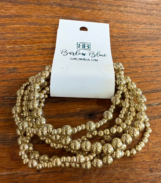 Set of 6 Bead Bracelets.  Available in Gold or Silver Plating.  Plastic Beads - Not Metal.