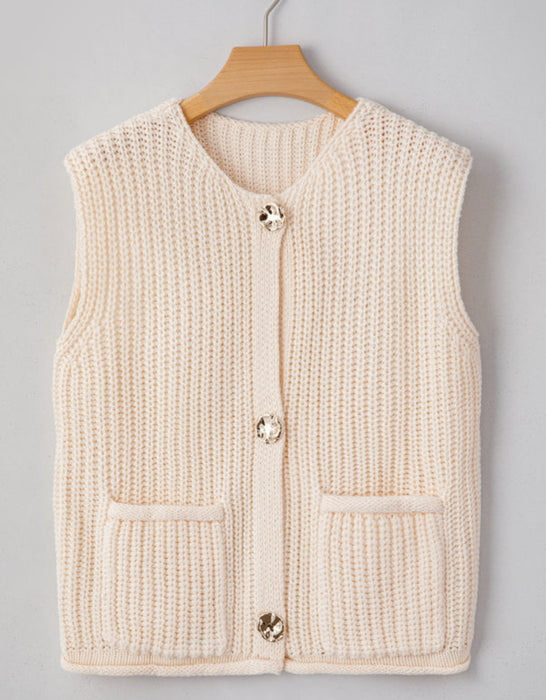 PREORDER Cream Sweater Vest with Pockets.  AS-AXL. Allow 3 weeks to come in.  Get a 25% OFF discount for preordering!  Deadline to preorder is 2/16/25.