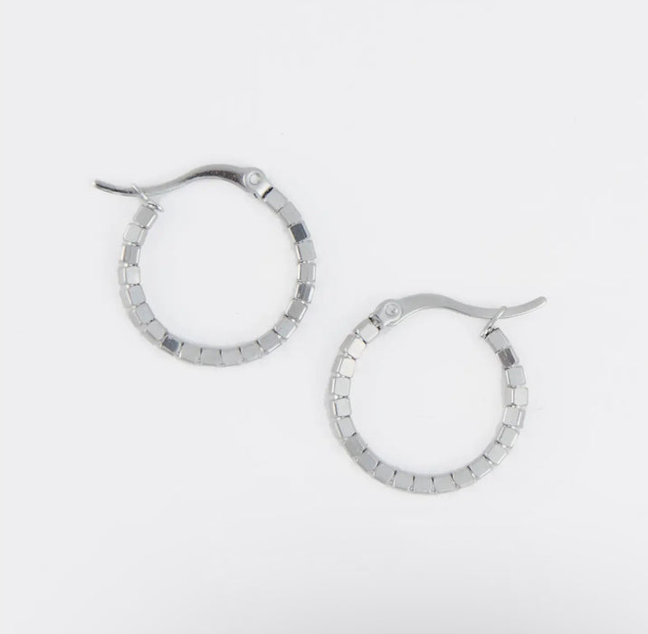 Narelle Waterproof Square Beaded Hoop Earrings - Silver