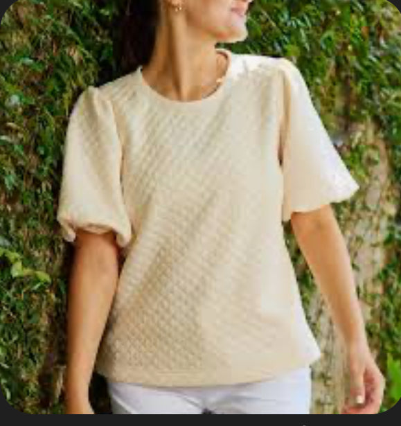 Jamie Ivory Puffer Sleeve Top by Mary Square