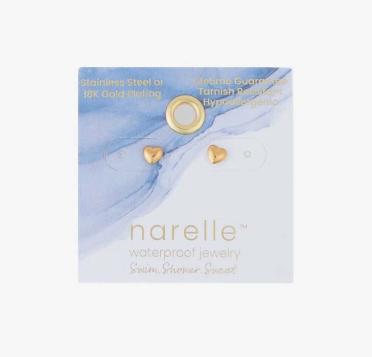 Narelle Waterproof Puffy Heart Stud Earrings - Gold