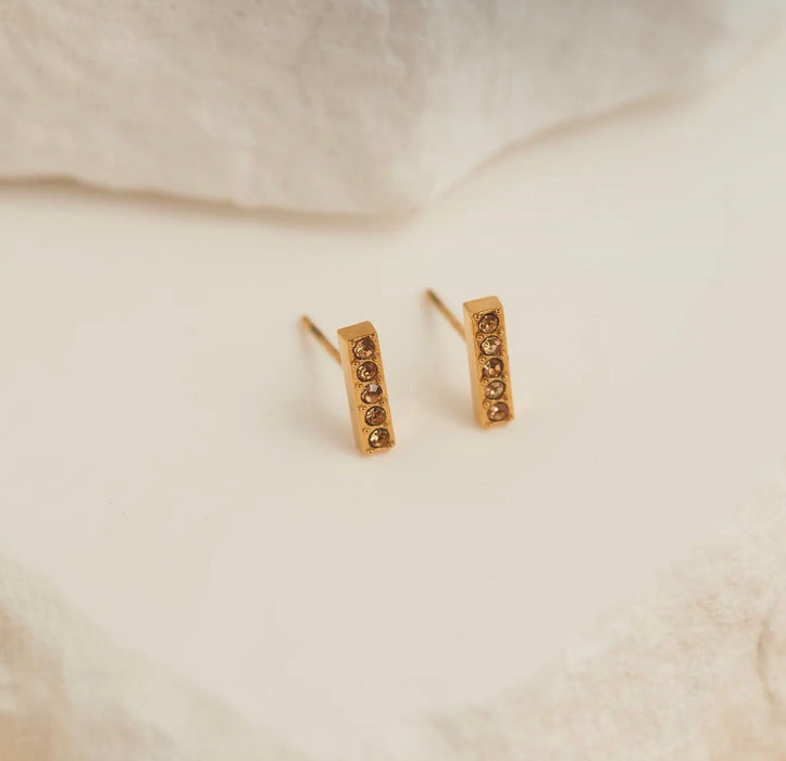 Narelle Waterproof Gem Bar Stud Earrings - Gold