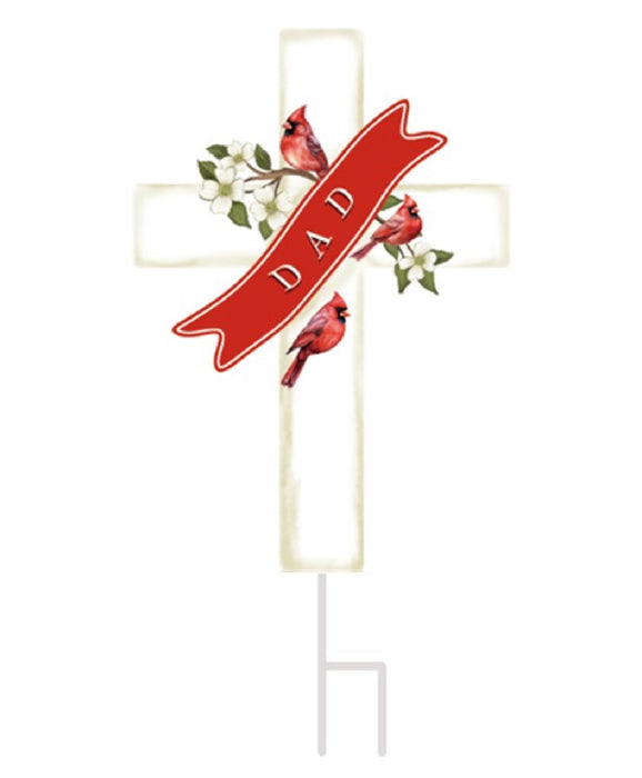 Dad Cross Stake w/Cardinals 24"x12"