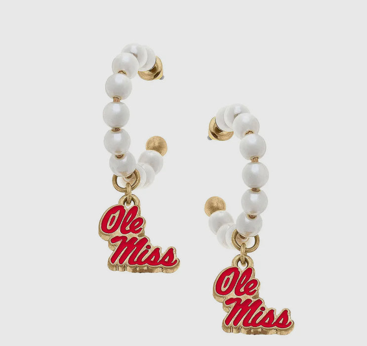 Ole Miss Rebels Pearl Hoop Earrings