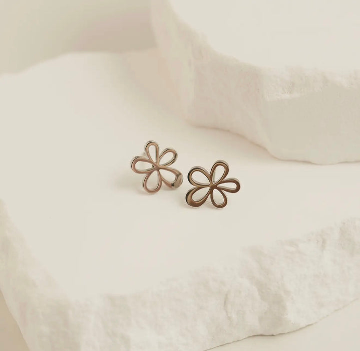 Narelle Waterproof Flower Stud Earrings - Silver