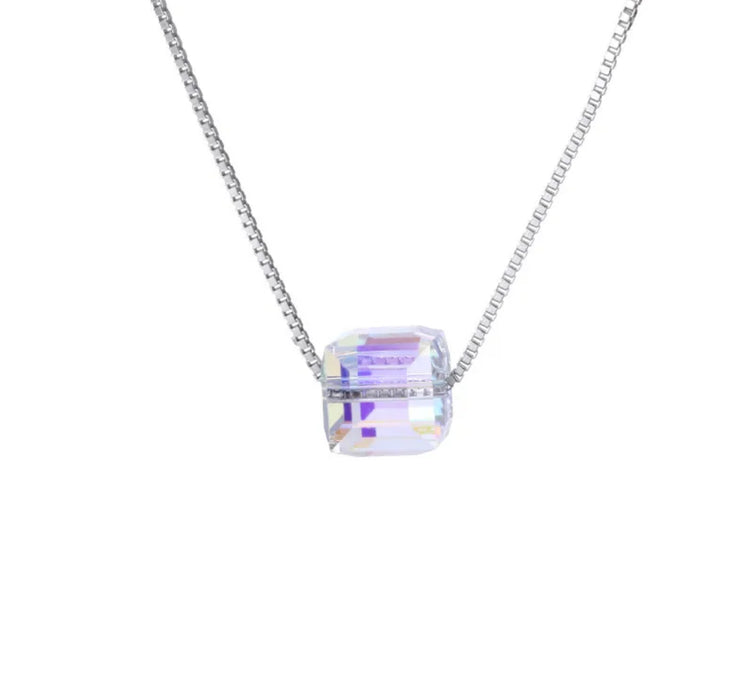 Crystal Cube Necklace (Sterling Silver Chains)