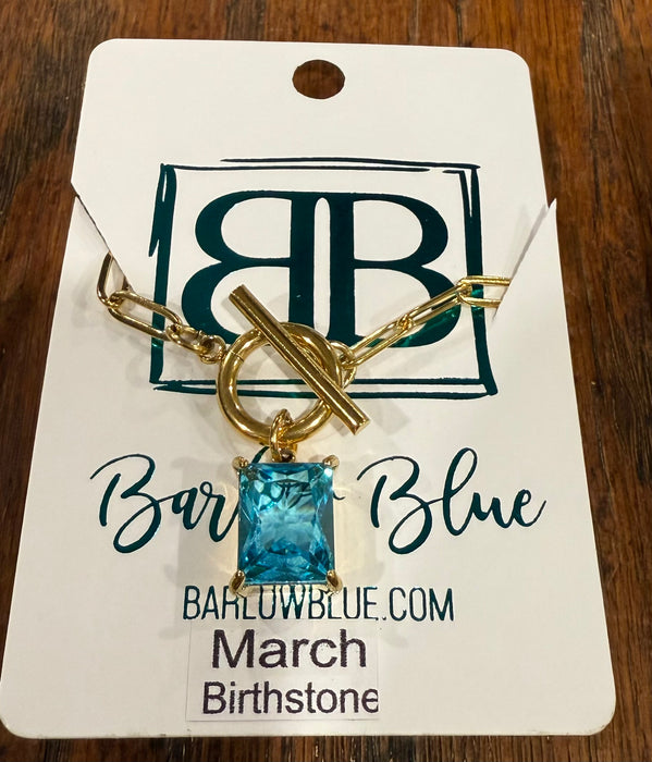 Large Emerald Cut Birthstone Necklace with Paperclip Chain and Toggle Clasp.  18” Long.