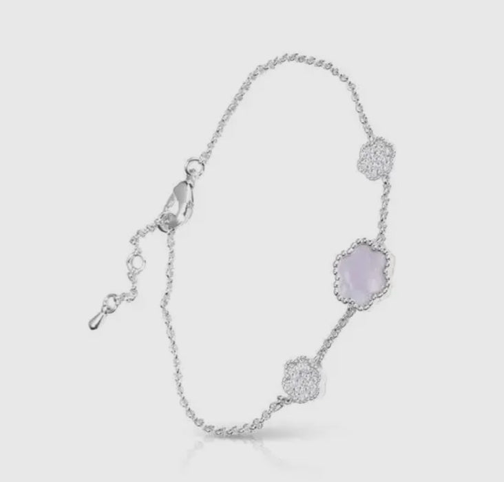 Clover CZ/Mother of Pearl Pull-Cord Bracelet