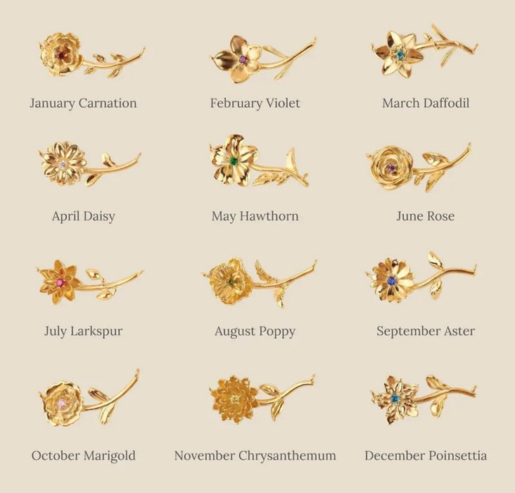 Birth Month Flower Birthstone Necklace.  18” Chain with Extender