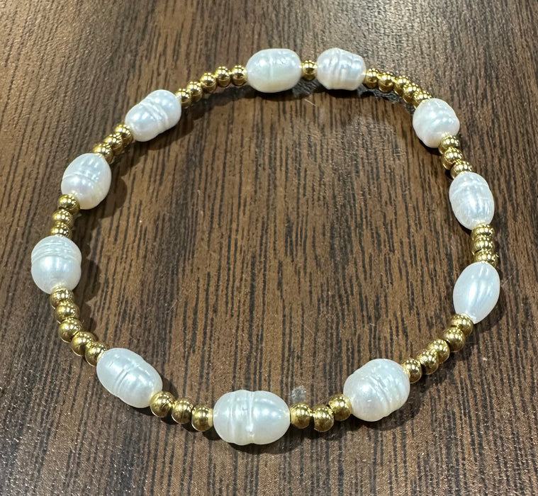 Freshwater Pearl & Gold Bead Bracelets.  High Quality Non Tarnish Beads.  Perfect for Stacking.