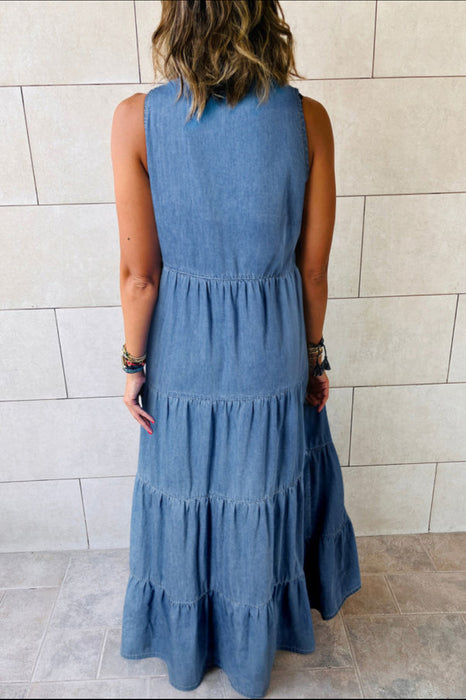 PREORDER Chambray Maxi Dress.  AS-AXL. Allow 3 weeks to come in.  Get a 25% OFF discount for preordering!  Deadline to preorder is 2/16/25.