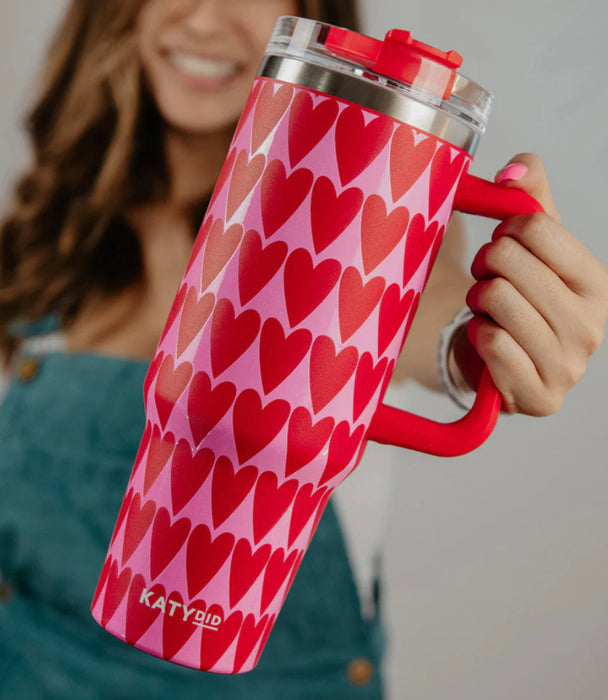 Red Hearts 40oz Tumbler with Handle