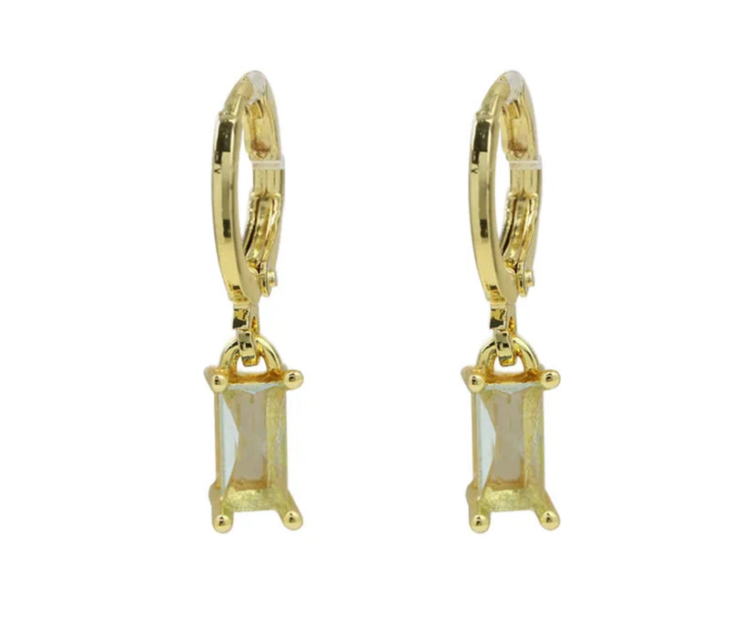 Gold Birthstone Huggie Hoop Earrings with Rectangle Stones