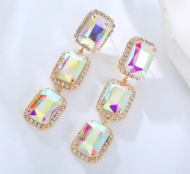 Iridescent Crystal Statement Drop Earrings