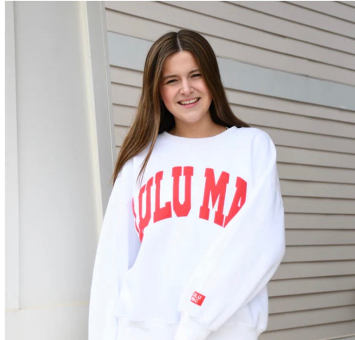 Adult Lulu Mac Sweatshirt White with Red Puff