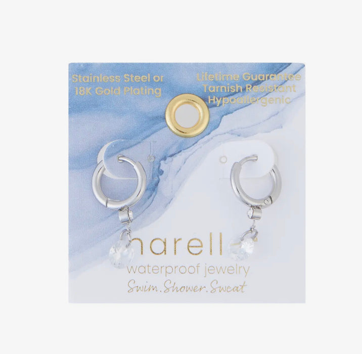 Narelle Waterproof Drop Huggie Hoop Earrings - Silver
